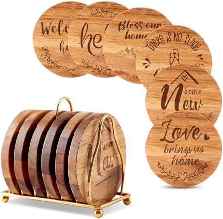 Juego de 6 posavasos de madera para bebidas con grabado láser, so...