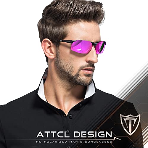 ATTCL Bundle gifts for men Fashion Driving Polarized Sunglasses for Men Al-Mg Metal Frame Ultra Light:(8177-Black-purple)+(8177-black-gray)3
