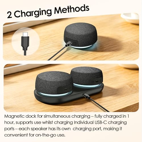 Image of Dual Bluetooth Speaker Set with TWS Stereo & Magnetic Base - 10H Playtime, 3H with RGB Sync Lights On, Phone Stand, Wireless Speakers for TV Watching,Home Theater, Outdoor, Multi-Room