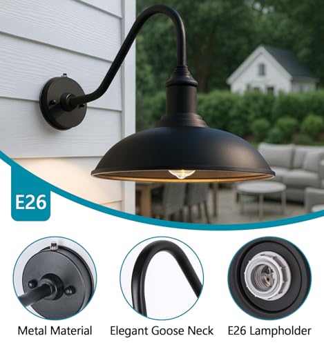Image of 11 Inch Outdoor Barn Gooseneck Lights from Dusk to Dawn, Waterproof and Rust Resistant Classic Farmhouse Barn Lights, Gooseneck Lights for Garage, Patio and Porch