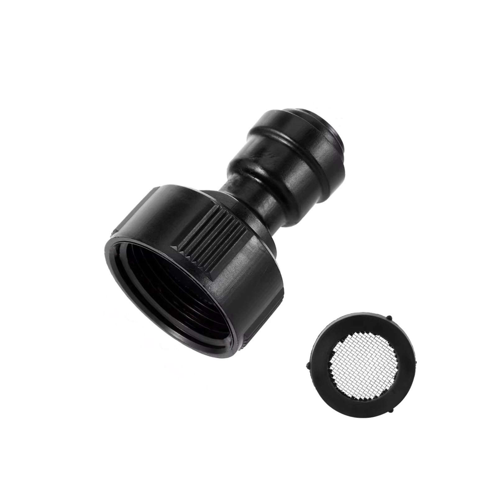 Juntas de grifo de rosca hembra de 3/4 pulgadas con filtro de malla de 8 mm, color negro, para jardín, césped, plantas, flores, riego, conectores rápidos, 1/10 unidades