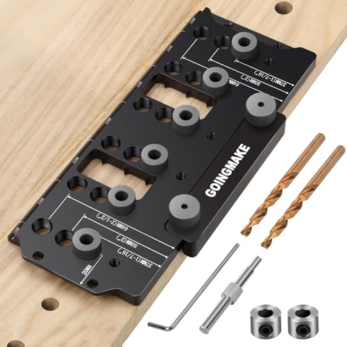 GOINGMAKE Shelf Pin Jig 1/4 and 5mm Spliceable All Metal Cabinet Hardware Shelf Pin Drilling Jig Woodworking Drill Guide for Straight Holes for Wobble-Free Shelves