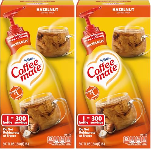 Image of Nestle Coffee mate Coffee Creamer, Hazelnut, Concentrated Liquid Pump Bottle, Non Dairy, No Refrigeration, 50.7 Ounces (Pack of 2)