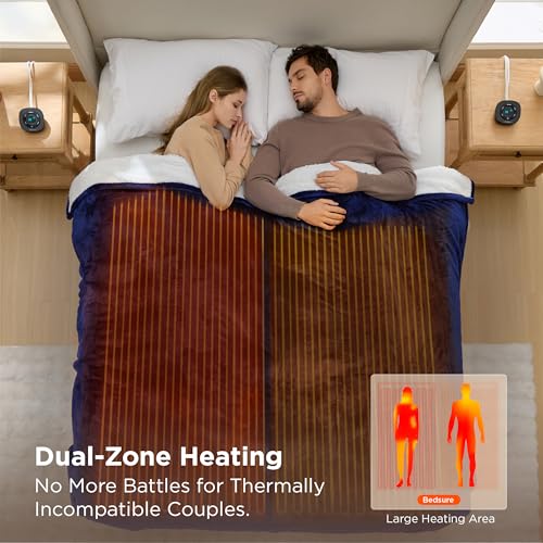 Image of Bedsure Electric Blanket Queen Size - Dual Control Heated Blanket Queen, Fast Heating with 10 Time Settings & 10 Heat Settings, Warm Gifts for Grandma, Women, Men (84x90 inches, Navy)