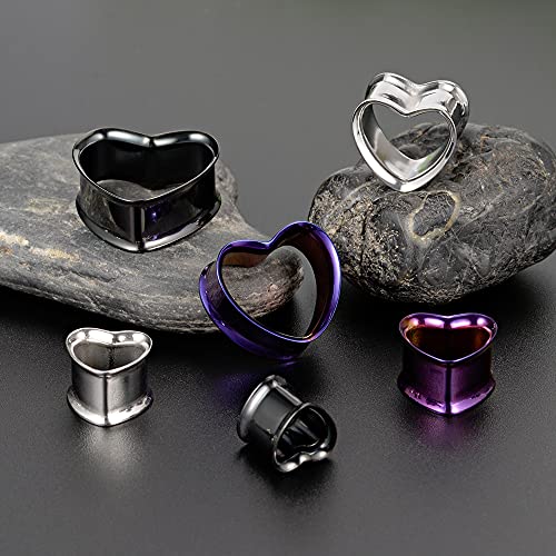 COOEAR 1 Pair Stainless Steel Gauges For Ears Heart Shape Ear Tunnels Plugs Flesh Stretchers Expander 0g to 1 Inch.3