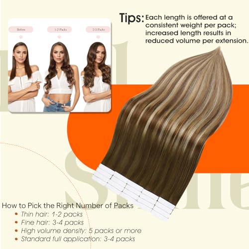 Image of Full Shine Invisible Tape in Hair Extensions Human Hair Color 4 /27 /60 /8 Brown And Blonde Seamless Tape Hair Extensions Real Remy Human Hair 18Inch Natural Human Hair Extension Wedding 50G 20Pcs