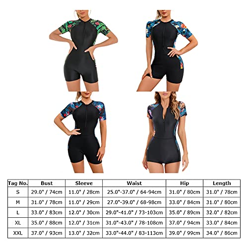 Badeanzug mit Bein Schwimmanzug Damen Burkini Muslimische Islamische Muslim Frauen Langarm/Kurzarm Blumen Druck Zip Up Neopren Kurz Neoprenanzug Rashguard Surfer Bademode Surfanzug Schwarz #2 M