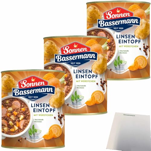 usy Bundle für Sonnen Bassermann mein Linsen-Eintopf mit Würstchen 3er Pack (3x800g Dose) + usy Block