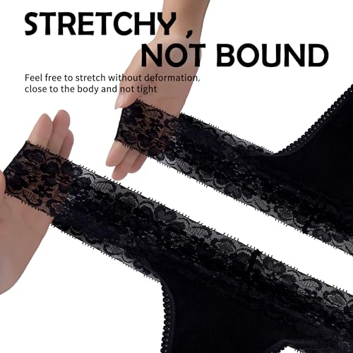 Cotton Thongs for Women, T Back Breathable Comfort See Through Panties, Seamless Lace Pack2