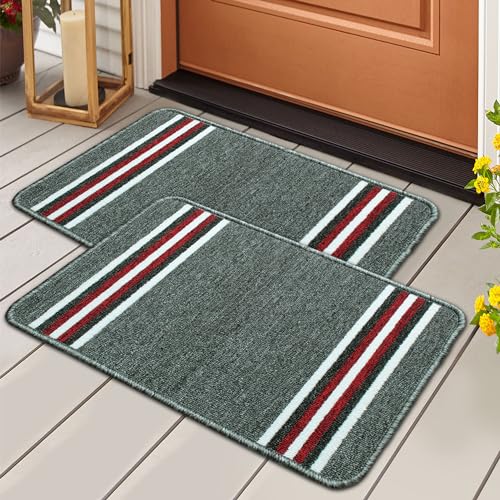 Image of Pack of 2 Nylon Anti Skid Mat for Bathroom | Floor Mat for Bathroom, Kitchen, Bedroom & Office | Light Grey Stripes Design-(37x57cm)