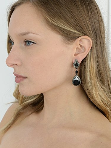 Mariell Black Crystal Teardrop Dangle Clip-On Earrings, Jewlery For Brides, Bridesmaids, Prom And Wedding #TOP1