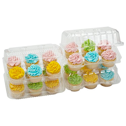 Decony Cupcake Boxes 6 Count [ Made In Usa ]- Clear Plastic Cupcake Containers With 4" High Dome Lid- Durable Cupcake Holders- Each Cup Cake Box Holds 6 Cupcakes- 12 Pack #TOP1