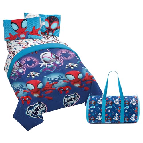 Jay Franco Marvel Spidey & His Amazing Friends Twin Size Comforter Set - 4 Piece Includes Sheet Set, Pillow Covers & Bonus Duffle Bag - Super Soft Kids Bedding with Ghost Spider and Miles Morales