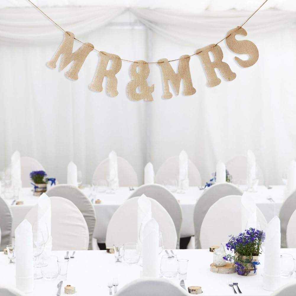 Hochzeit Banner Jute MR & MRS Banner Mr Mrs Hochzeit Deko Jute Buchstaben Braut und Bräutigam Hochzeit Banner Vintage Dekoration für Hochzeit Verlobung Jubiläum Party Innen Außende 30 Stück