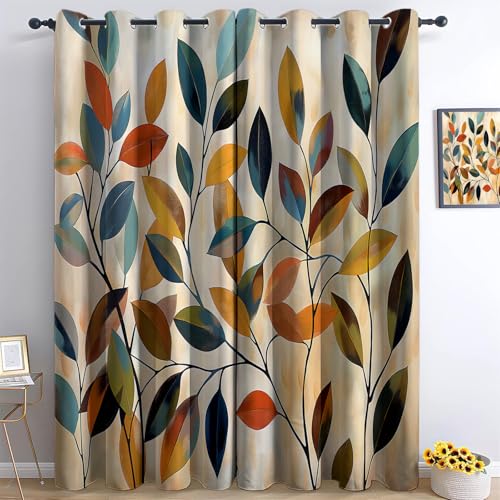 Générique Rideau Occultant Feuilles Vintage Abstraites L117 x H229 cm Rideaux avec Œillets Lot de 2 Rideaux Opaque Draperies Intérieurs Decoration Enfants...