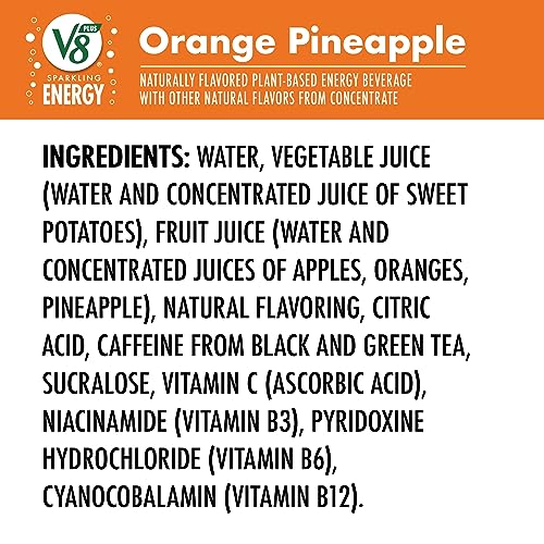 Image of V8 +Energy Sparkling Orange Pineapple Juice Energy Drink, 11.5 fl oz Can (4 Pack)