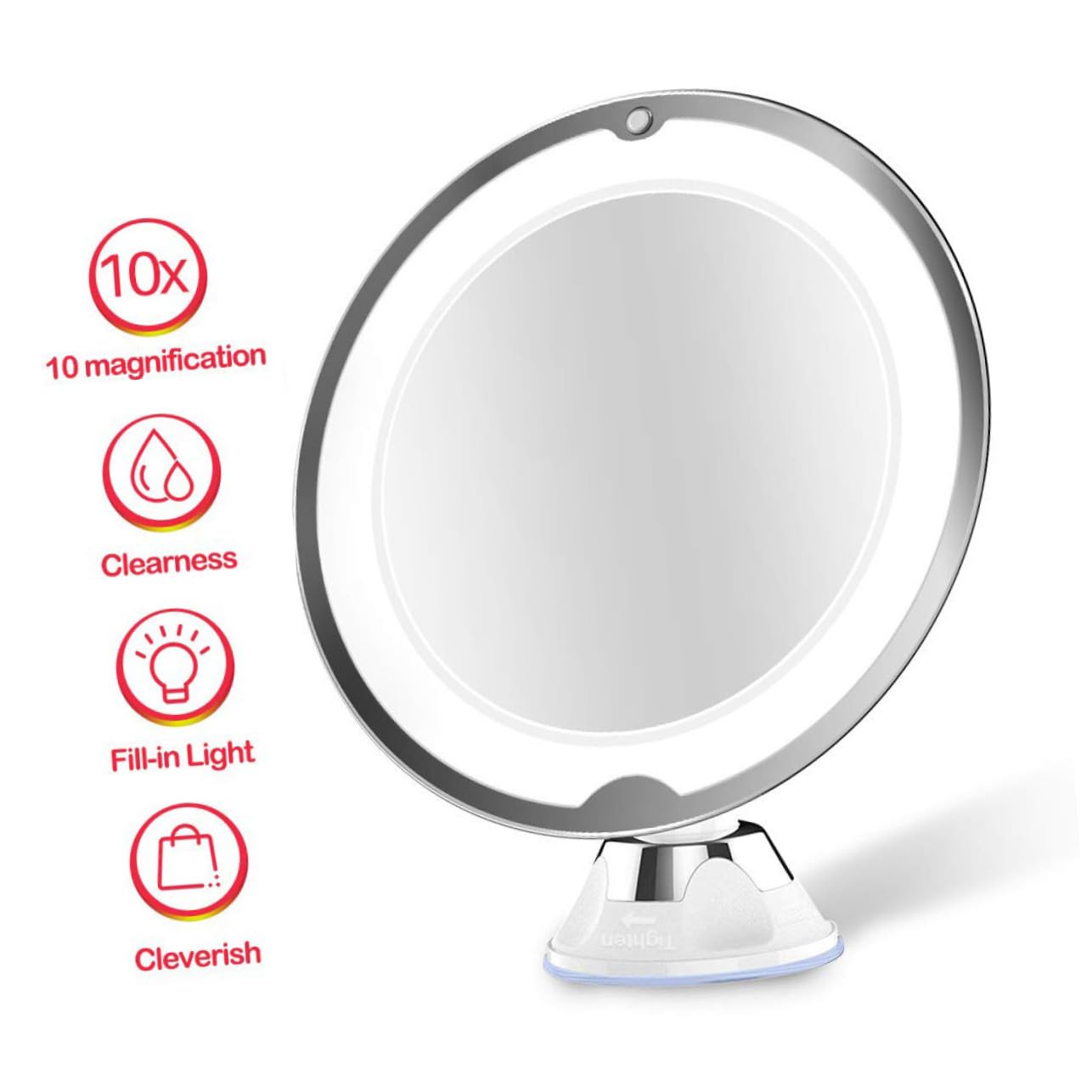COLLBATH Espejo Cosmético LED Aumento Luz Espejo de Tocador con Ventosa para Baño Portátil para Maquillaje y Cuidado Personal
