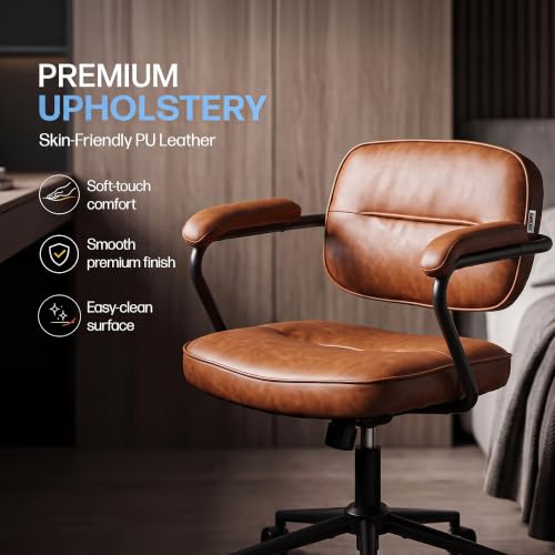 Image of DROGO Verona Ergonomic Office Chair for Work from Home | Premium Leatherette | Computer Chair with Wide Cushioned Seat, 135 Recline & Metal Frame | Leather Padded Armrests, 1-Year Warranty (Brown)