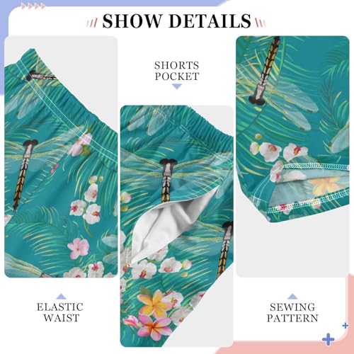 ZZXXB Dragonfly Tropical Flowers Boys Long Pants Soft Trousers Elastic Waist Kids Lounge Bottoms with Pockets S-XL4