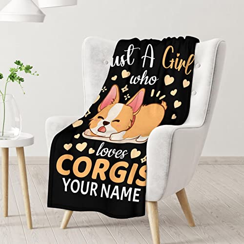 Personalized Corgi Blanket Gifts with Name - 30"x40" Cute Throw for Adults, Kids - Black Soft Fuzzy Blankets for Couch & Office