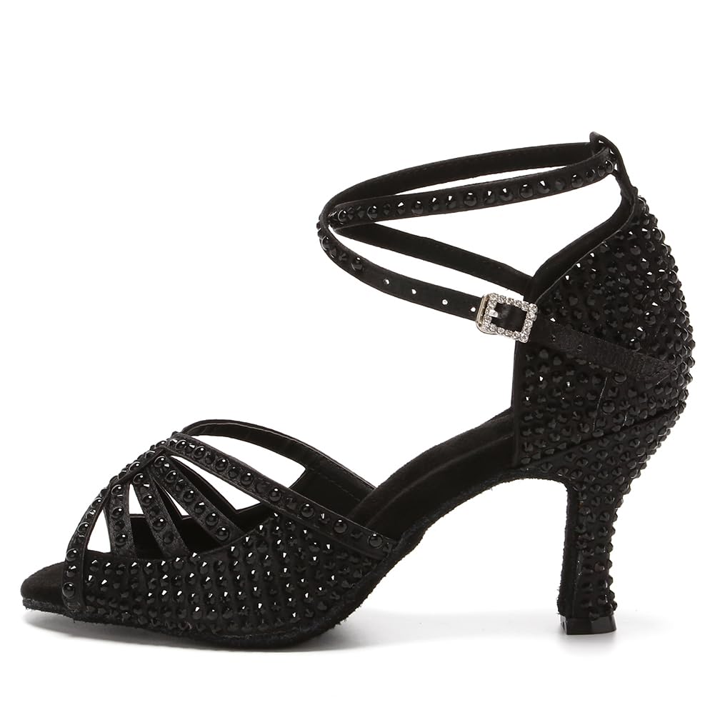 JUODVMP Scarpe da Ballo Strass Donna Scarpe da Ballo Standard Latino-Salsa Sandali Glitterati