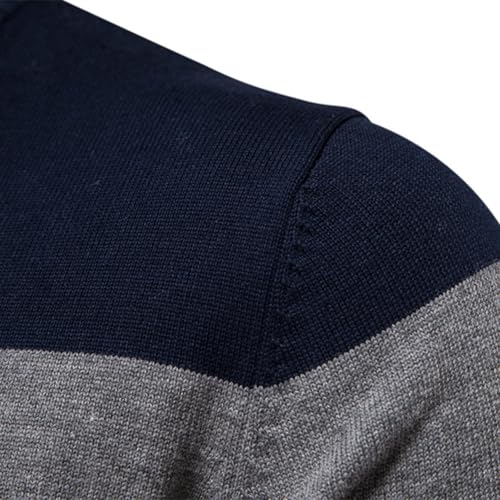 Men's Quarter-Zip Sweater Cotton Stand Collar Contrasting Color Stripes Fall Knitted Pullovers Top3