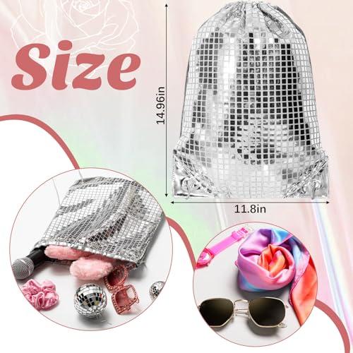 1 Piece Disco Drawstring Bag Sequin Backpack Silver Gym Bag Decorations for Birthday Gift 70s 80s 90s Last Disco Party Favor2