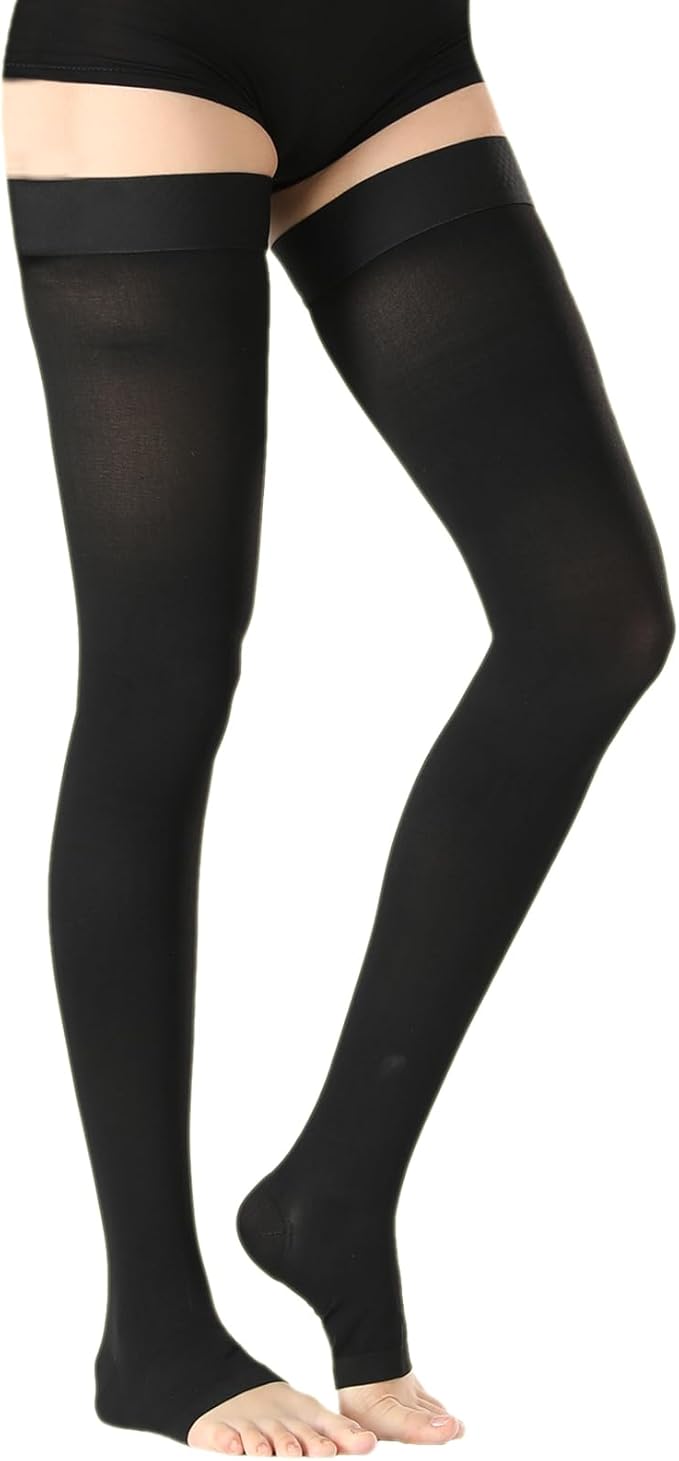 Open Toe Thigh High Medical Compression Stockings for Women & Men 20-30 mmHg Firm Graduated Support Hose Socks for DVT,Varicose Veins,Relief Shin Splints,Edema,Swelling