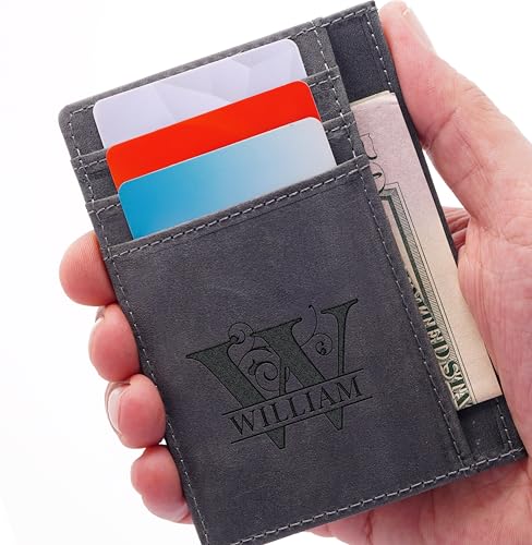 Personalized Wallet for Men, Mens Slim Wallet, Leather Custom Credit Card Holder, Minimalist Engraved Leather Wallets, Gifts for Fathers Day, Christmas, Valentines Day & Anniversary