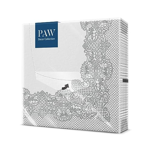 PAW - Serviette Papier 3 Plis (33 x 33 cm) I Lot de 20 I Une décoration de table luxueuse- Argent I La décoration de table parfaite pour les grandes occasions (Royal...