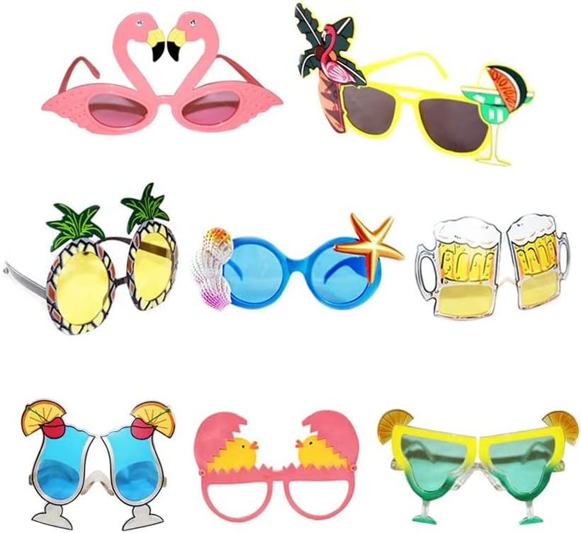 Creative Hawaiian Tropical Sunglasses - 8 Pack Luau Fancy Dress Party Supply, Beach Photo Booth Props