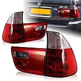 HK5 Pair Chrome Housing Red Clear Lens Rear Tail Brake Light Assembly Compatible with 2000-2006 BMW E53 X5, 2001 2002 2003 2004 2005