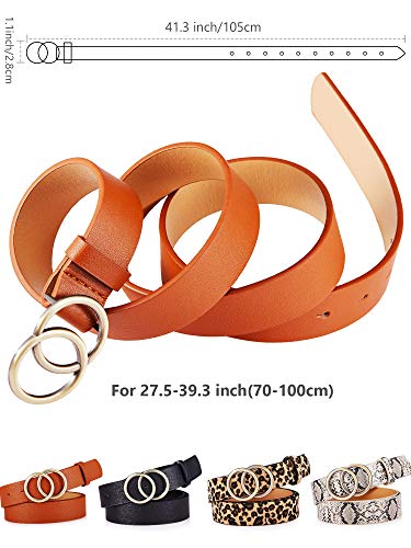 Geyoga 4 Pieces Women Faux Leather Waist Belt For Ladies Jeans Pants With Double O-Ring Buckle (Black, Brown) #TOP3
