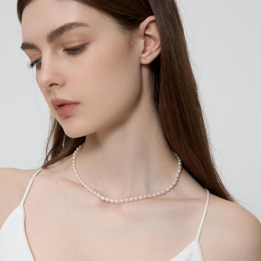 925 Sterling Silver Clasp Freshwater Pearl Necklace for Women 15"+2" Adjustable Extender Choker with Exquisite Jewelry Box for Jewelry Gifts - Image 4