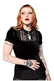 Gothic-Samtdesign: Das Hell Bunny Mourning Top besteht aus luxuriösem schwarzem Samt und bietet ein weiches und elegantes Gefühl mit einem hohen Ausschnitt und einem Schlüssellochausschnitt für einen klassischen Gothic-Look. Die Samtkrawatte und der Spitzeneinsatz verleihen einen Hauch von viktorianischem Charme und eignen sich perfekt für jede dunkle, ästhetische Garderobe.