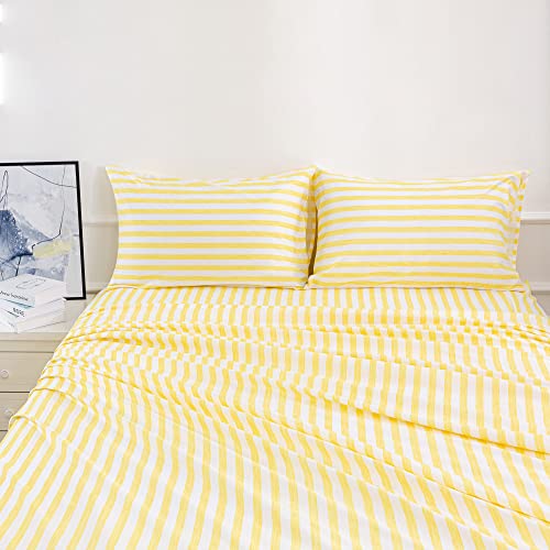 Image of Best Season 4 Piece Stripe Microfiber Stripe Sheet Set - Super Soft Luxury Hotel Deep Pocket,Stain, Fade & Wrinkle Resistant Bedding Set (Yellow,Full Size)