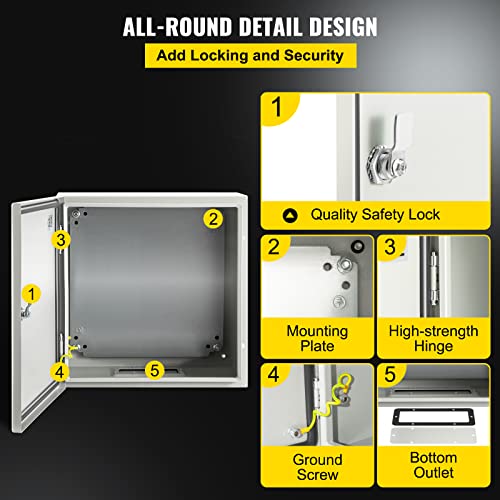 VEVOR NEMA Steel Enclosure, 20 x 20 x 6'' NEMA 4X Steel Electrical Box, IP66 Waterproof & Dustproof, Outdoor/Indoor Electrical Junction Box, with Mounting Plate by VEVOR - Image 5