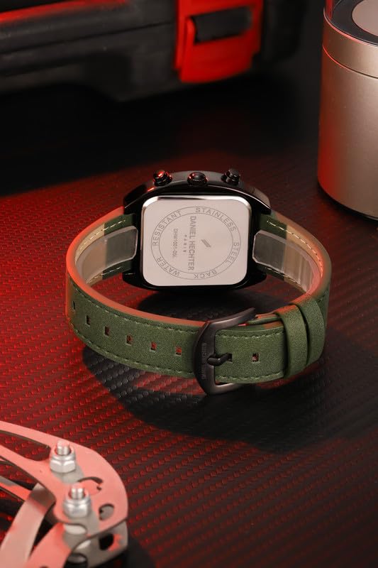 Image of Daniel Hechter Paris Bercy Collection Analog Quartz Watch for Men with Square Dial, Multifunction Sub-Dials, Date Display, Crystal Hour Markers and Leather Strap - DHM1001
