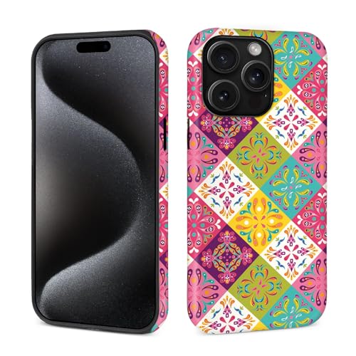 yicomon Compatible with iPhone 15 Pro Case, Colorful Checkerboard Flowers Pattern Print Matte Phone Case Durable Fashion Funny Liquid Silicone Case Soft Anti-Scratch Shockproof Protective Cover