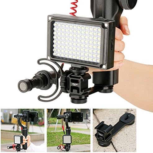 Ulanzi PT-3 Triple Cold Shoe Mounts Plate Microphone Led Video Light Extension Bracket Microphone Stand Rig Compatible for DJI OSMO Mobile 3 2 OM 4 Zhiyun Smooth 4/Feiyu Vimble 2 Gimbal Stabilizer