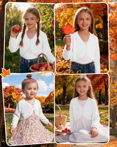 Image of Girls Cardigan, Girls Bolero Shrug Sweater, Kids Knit Hollow Out Long Sleeve, Button Cover Up Cropped Tops