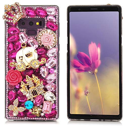 Mavis's Diary Samsung Galaxy Note 9 Case, Full Edge 3D Handmade Luxury Bling Crytal Fashion Design Shiny Gem Pearl Rhinestone Diamond Clear Hard Protective Plastic PC Cover Crown Castle