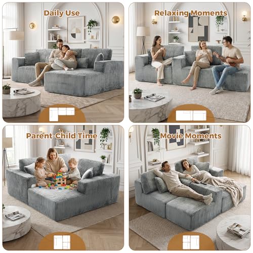 Image of 108 inch Boneless Couch for Living Room, L Shaped Modular Sectional Sofa