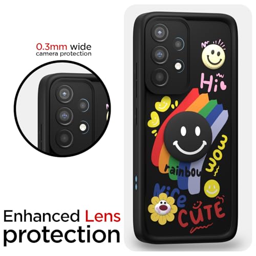 Image of Pikkme Back Cover for Samsung Galaxy A52 / A52s 5G | Soft Silicone| Cute Rainbow Smile & 3D Cartoon Flower Design | Shockproof Raised Camera Protection Bumper Case (Black)