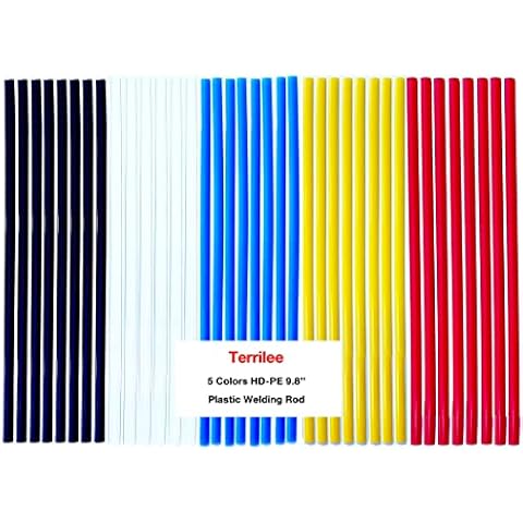 Terrilee 40Pcs Plastic Welding Rods - HDPE 9.8''(25cm) Plastic Welding Repair Rods Strips Common Flat Plastic Welding Rods Kit for Car Bumper, Water Tanks,Canoe and Plastic Bins (40) Cover
