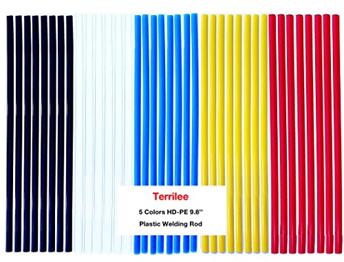 Terrilee 40Pcs Plastic Welding Rods - HDPE 9.8''(25cm) Plastic Welding Repair Rods Strips Common Flat Plastic Welding Rods Kit for Car Bumper, Water Tanks,Canoe and Plastic Bins (40)