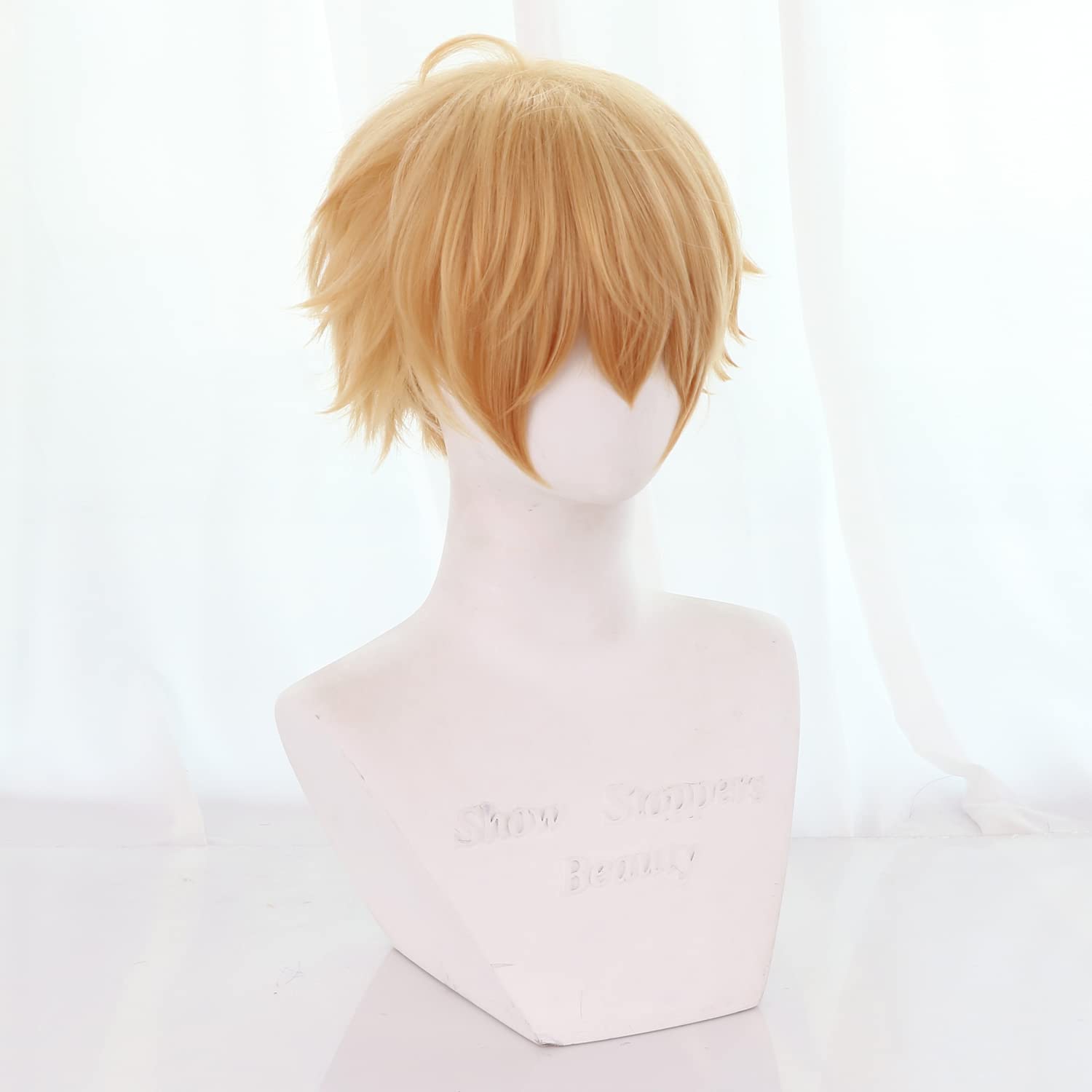 Denji Wig Blonde Anime Wig Short Blonde Mens Hair Denji Cosplay Hair with Necklace Heat Resistant Synthetic for Costume Halloween Party