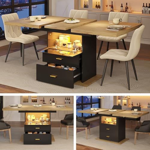 YEHTOKHOME Table à Manger Extensible 4-6 Personnes, Table de Cuisine Rectangulaire avec 2 Tiroirs,...