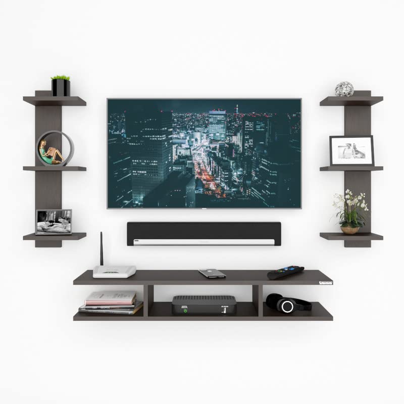 Image of ESTANTERIA Tv Unit Wall Mounted Engineered Wood TV Unit, TV Cabinet for Wall, TV Stand for Wall, TV Stand Unit Wall Shelf for Living Room, Set Top Box Wall Display Rack Stand(4X25X11 Cm, Wenge)