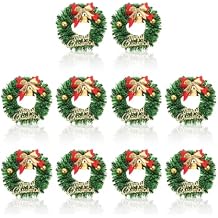 UKCOCO 10 Pcs Mini Christmas Wreaths Small Green Holiday Decorations with Bows and Bells Versatile Miniature Wreath Decor for Christmas Tree Present Wrapping Wall Door and Indoor Festive Accents